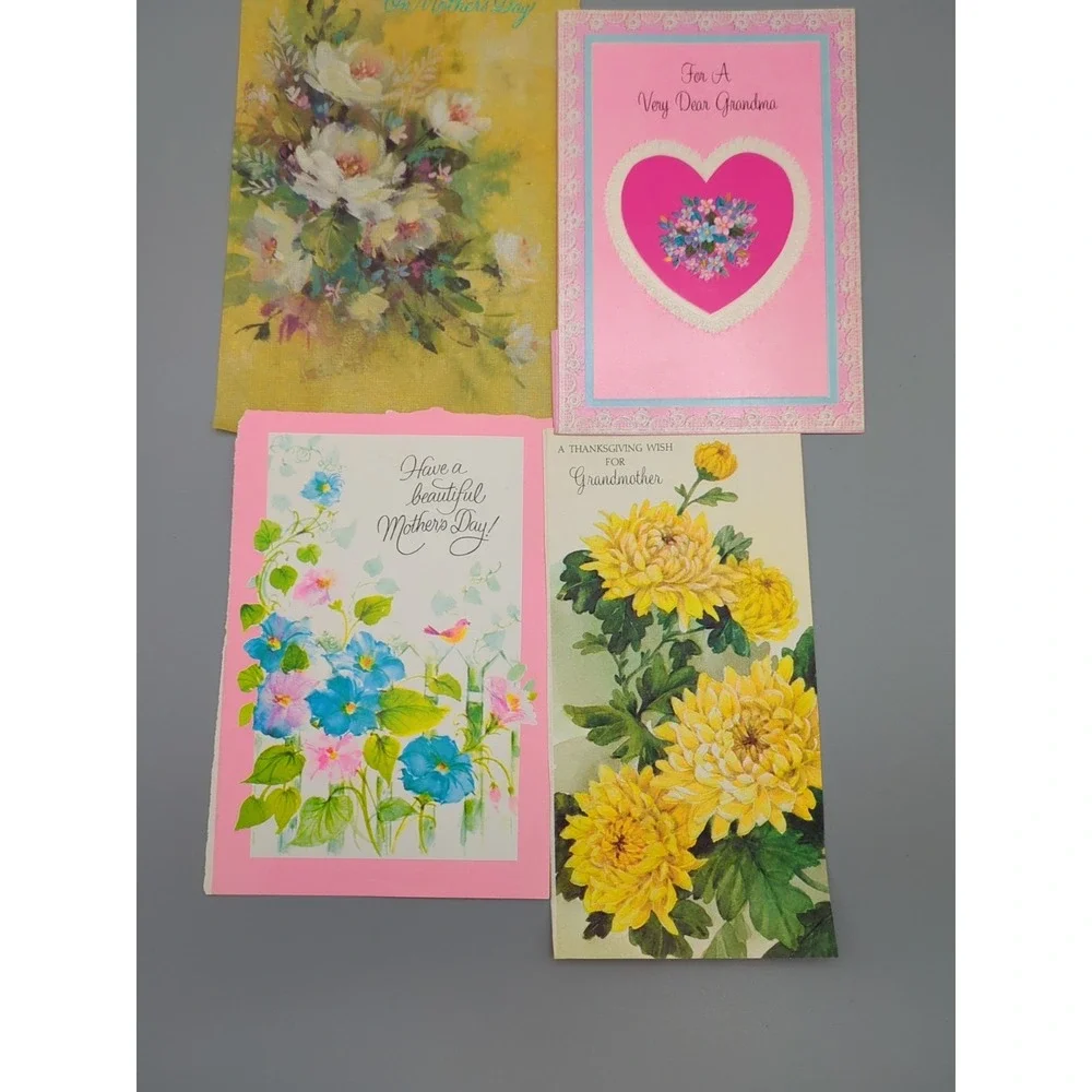 4 Old Used Vtg Greeting Card Fronts for Crafting Mother Grandmother Thanksgiving